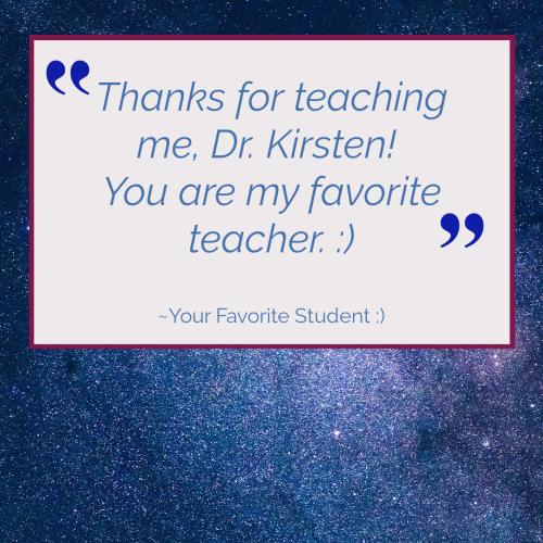 Thank you note for Dr. Kirsten Stein from favorite student