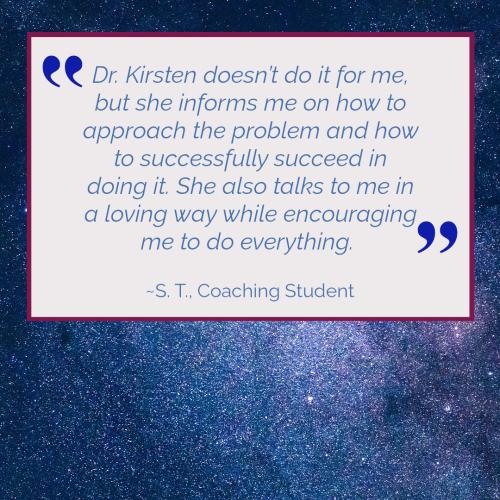 Testimonial for Dr. Kirsten Stein from coaching student ST